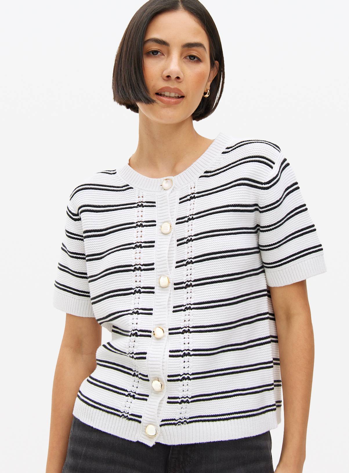 White Striped Short Sleeve Cardigan  16 - Image 1